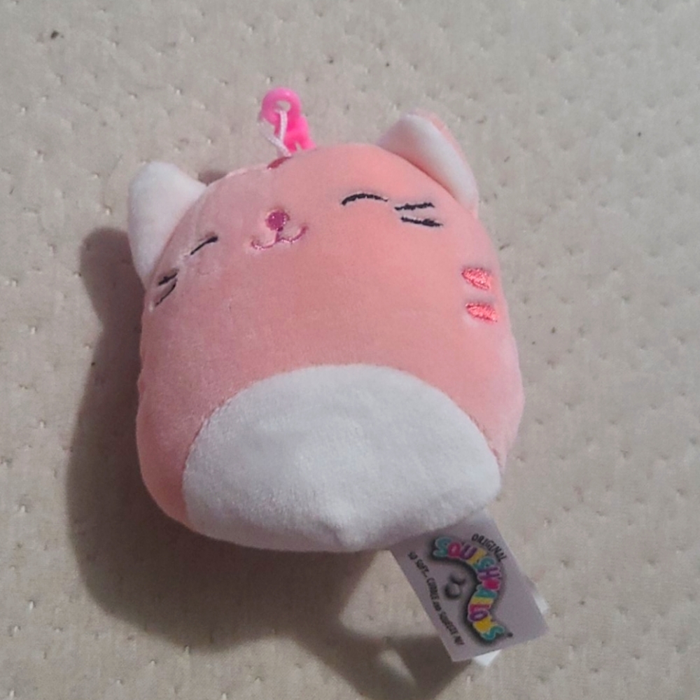 Pink Cat Clip on Squishmallow